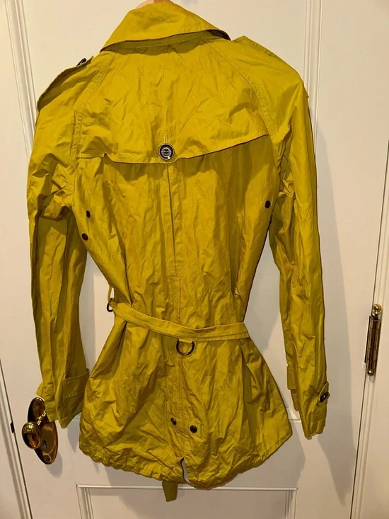Burberry Brit Yellow/Green Double-Breasted Trench Coat with Belt Sz 10 - Picture 4 of 13